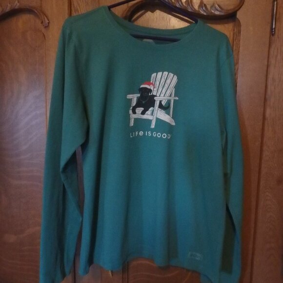 Womans Life is Good Black Lab Long Sleeved Tee Size L - Picture 1 of 4